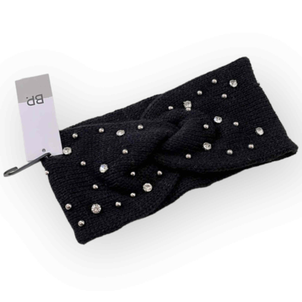BP Nordstrom Crystal Embellished Head Wrap - Jet Black - Picture 1 of 5